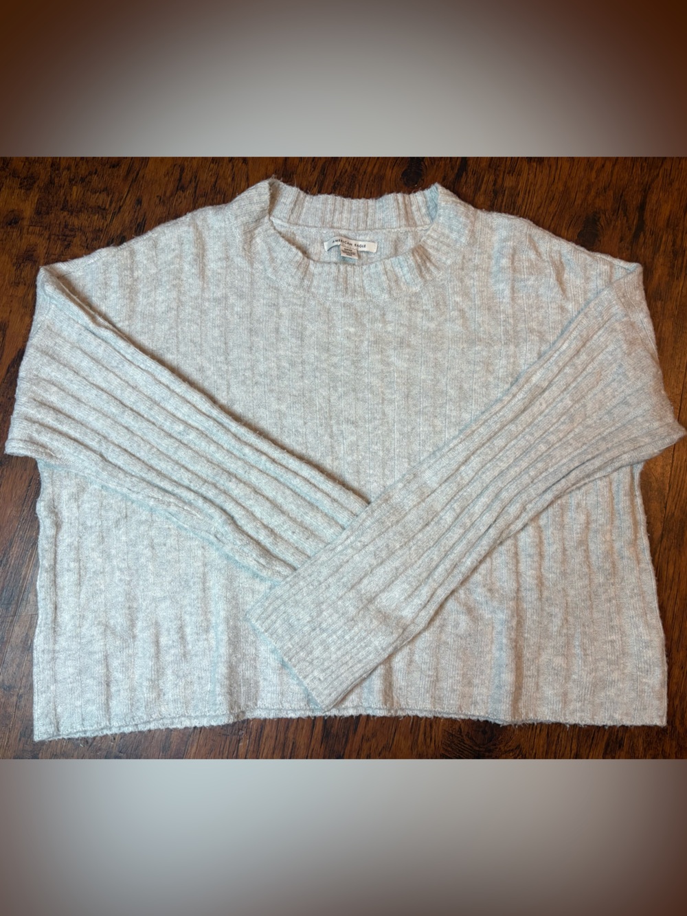American Eagle Outfitters Light Gray Ribbed Crewneck Sweater